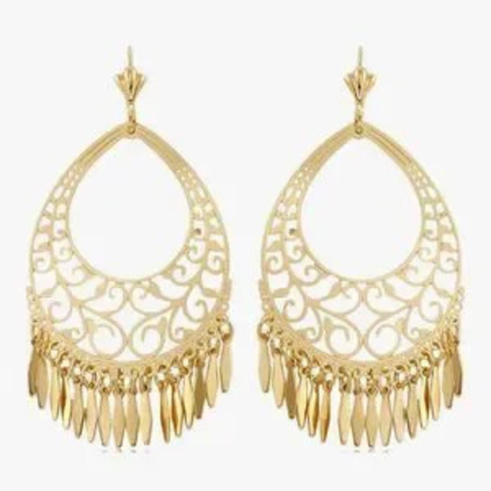 NEW?18K Gold Plated Filigree Cut-out Dangling Chandelier Earrings - Picture 2 of 2